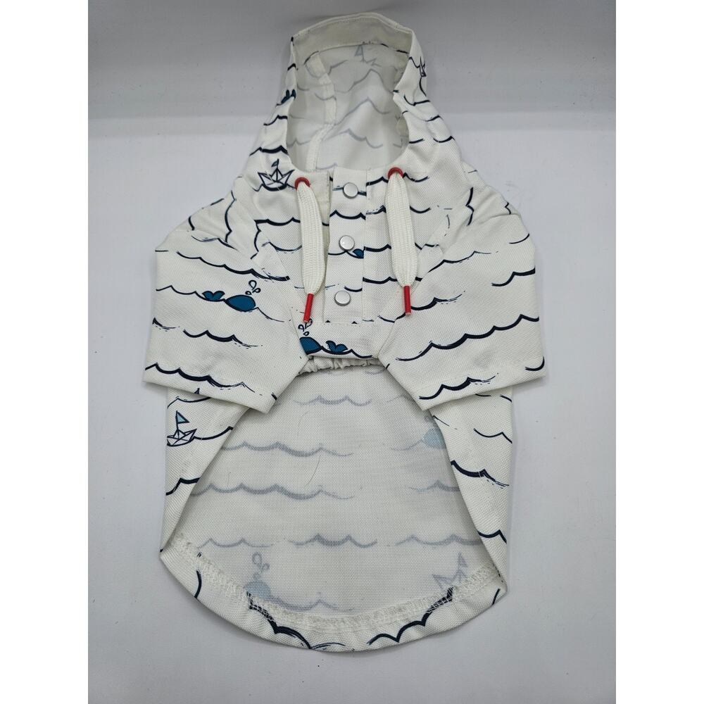 Dog Sz XS Hooded Rain Poncho Jacket White Nautical Theme